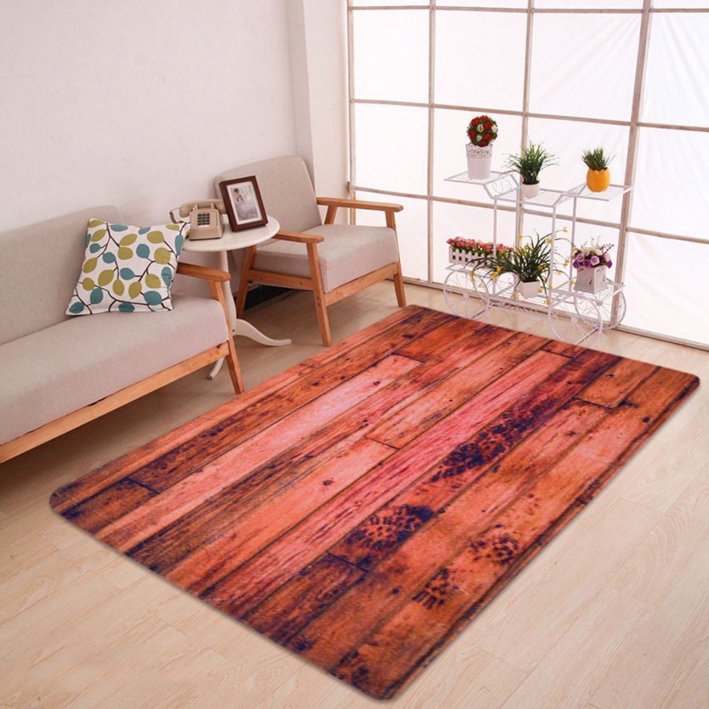 

Coral Velvet Antislip Vintage Woodgrain Floor Carpet, Brown