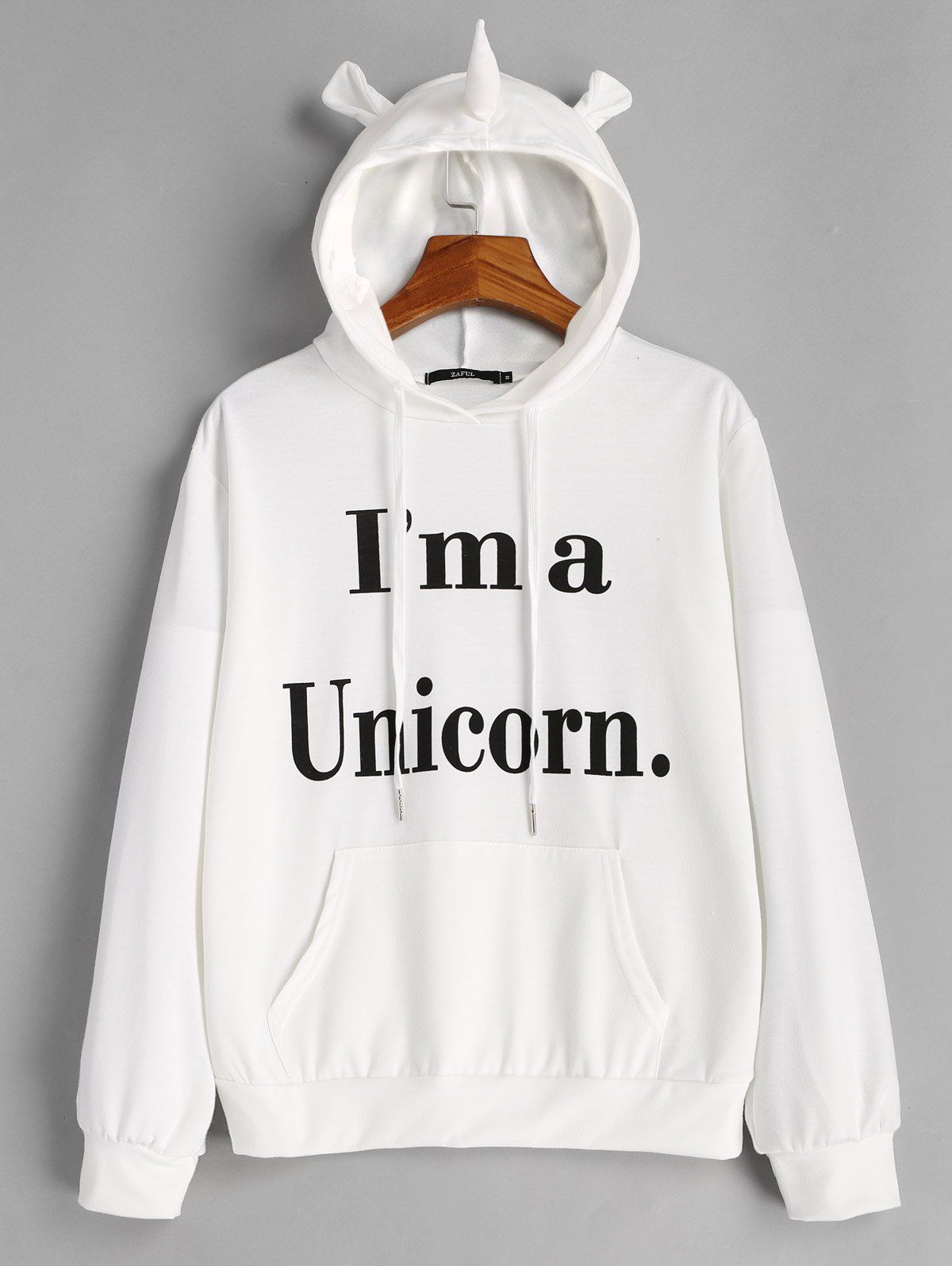 

Drawstring Unicorn Letter Graphic Hoodie, White