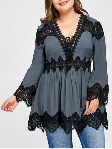 2019 plus size lace panel long sleeve dress