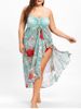 Plus Size Slit Floral Print Strapless Dress -  