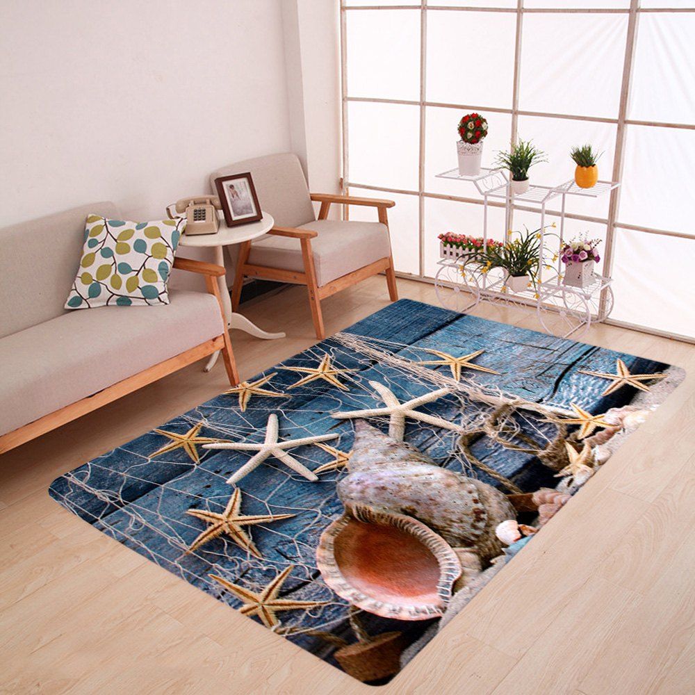 

Coral Velvet Starfish Conch Floor Area Rug, Blue gray