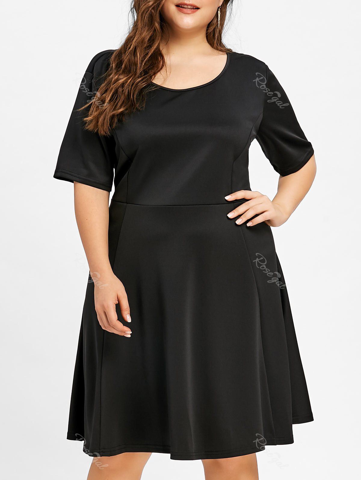 

Scoop Neck A Line Plus Size Dress, Black