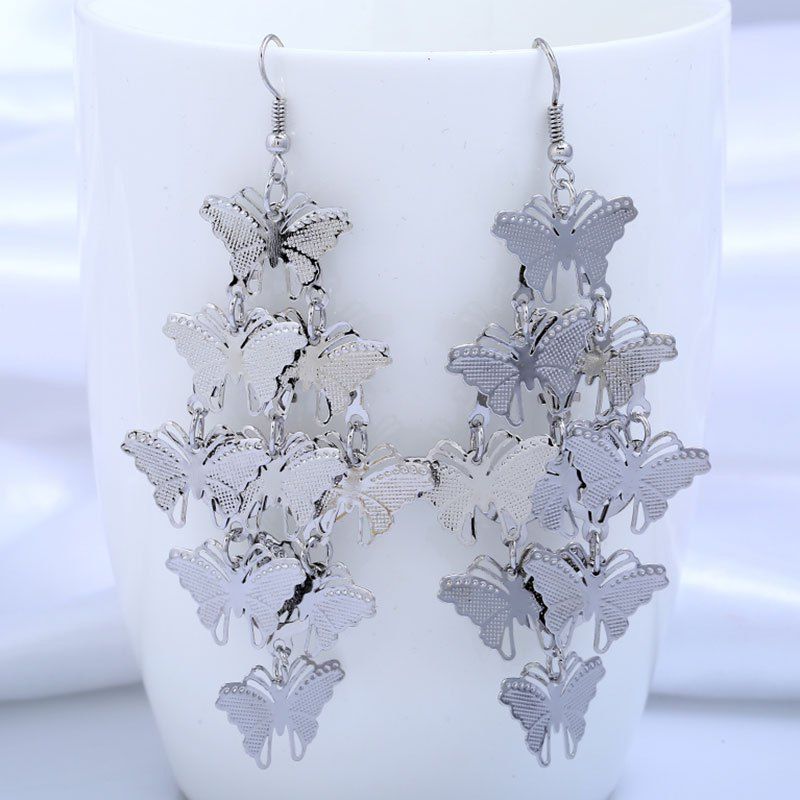 

Metal Hollow Out Butterfly Drop Earrings, Silver