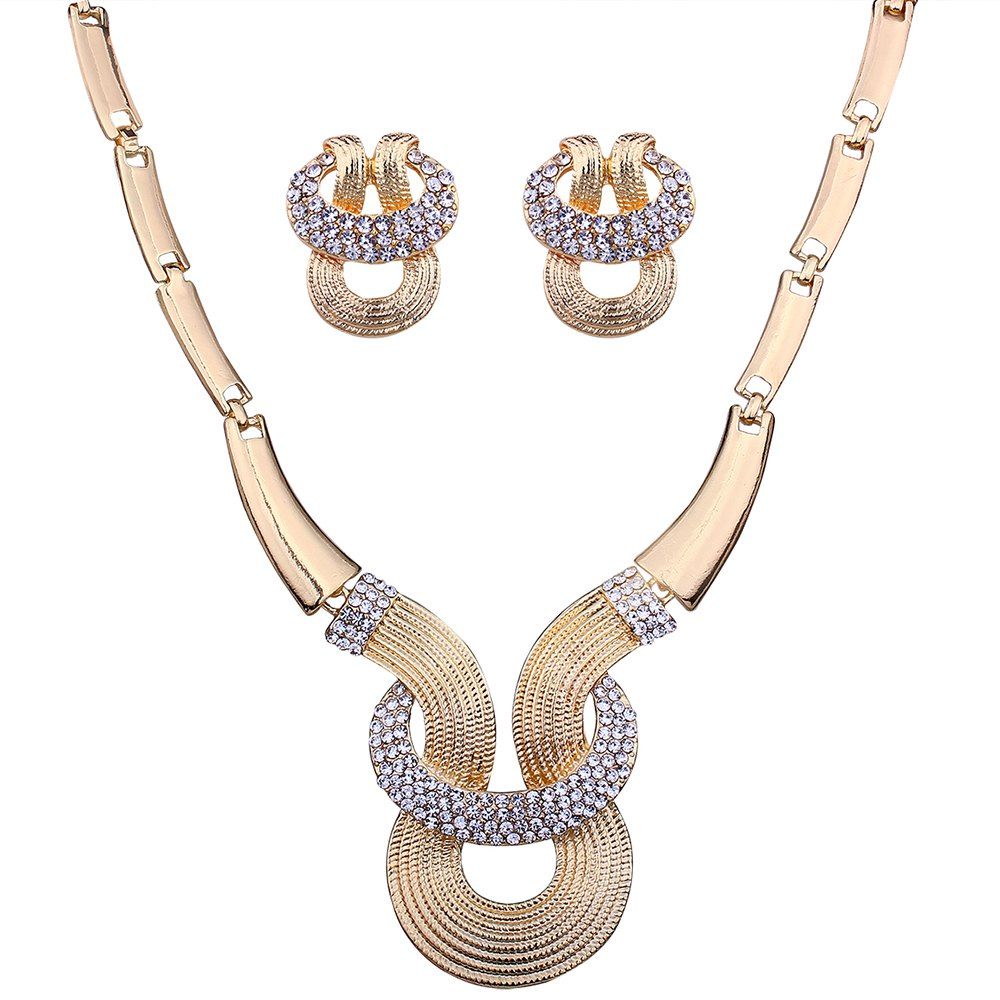 

Alloy Rhinestone Inlay Embellished Necklace Earrings Set, Golden