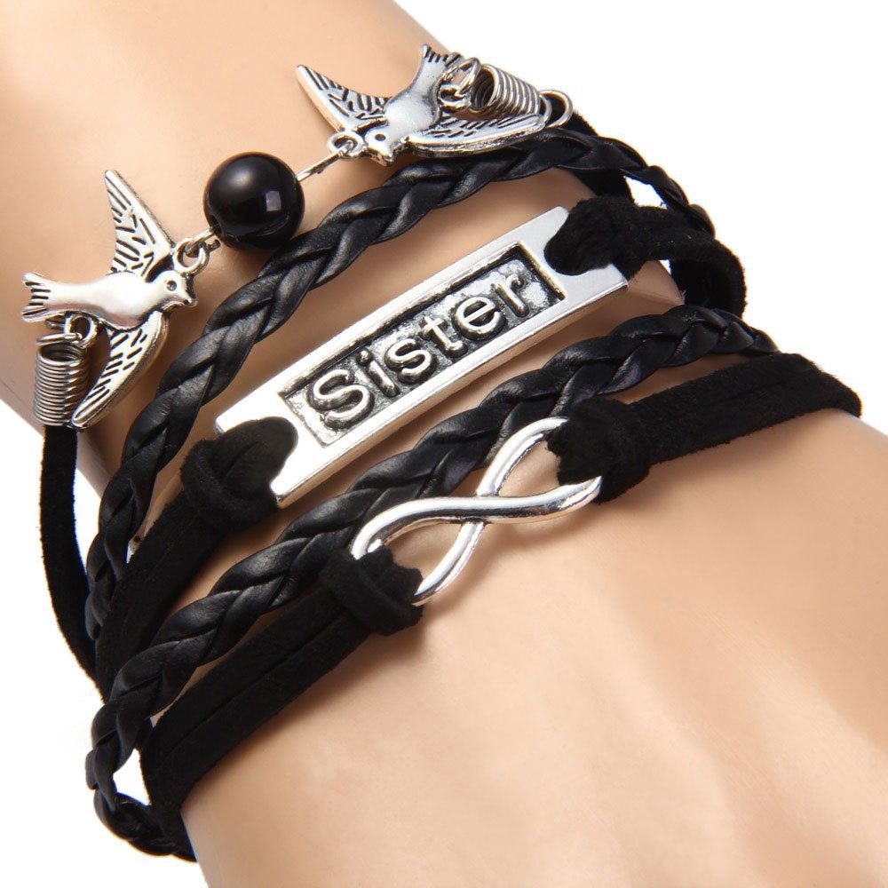 

Swallow Infinite Letter Layered Friendship Bracelet, Black