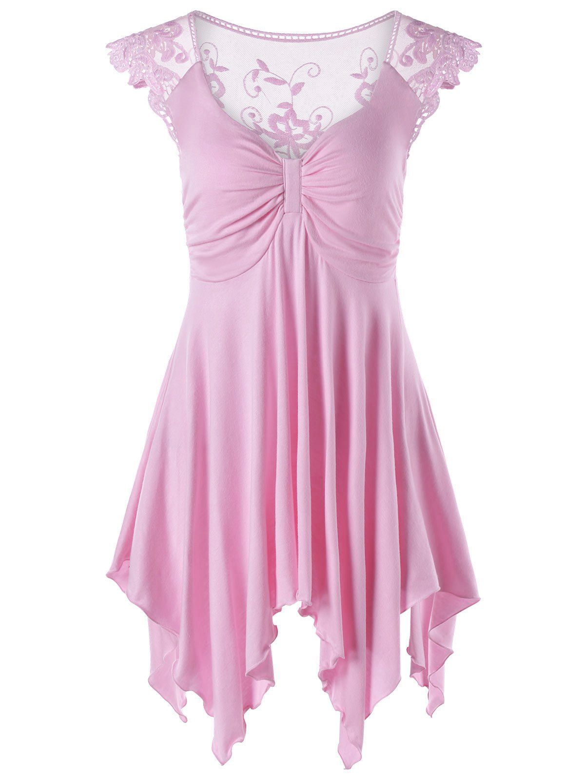 

Cap Sleeve Lace Panel Asymmetric Top, Papaya