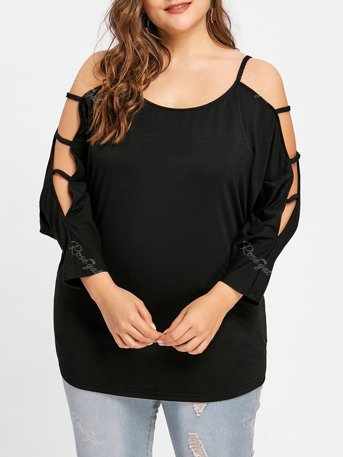 

Plus Size Cutout Batwing Sleeve T-shirt, Black