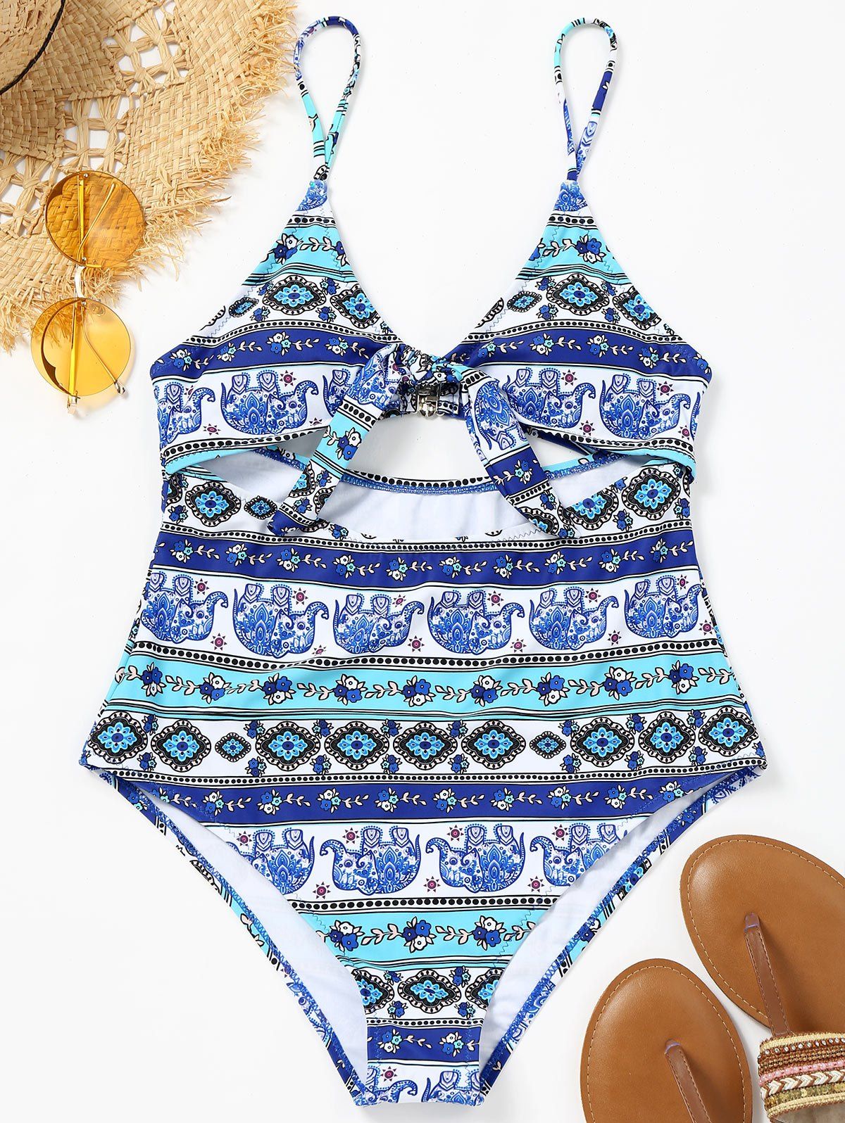 

Tribal Print Cut Out One Piece Swimsuit, Colormix