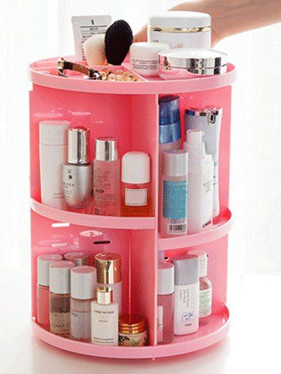 

360 Degree Rotating Round Makeup Storage Rack, Pink