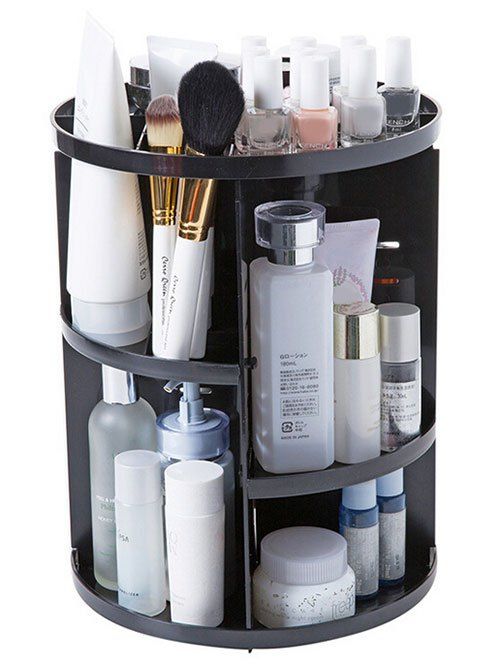 

360 Degree Rotating Round Makeup Storage Rack, Black