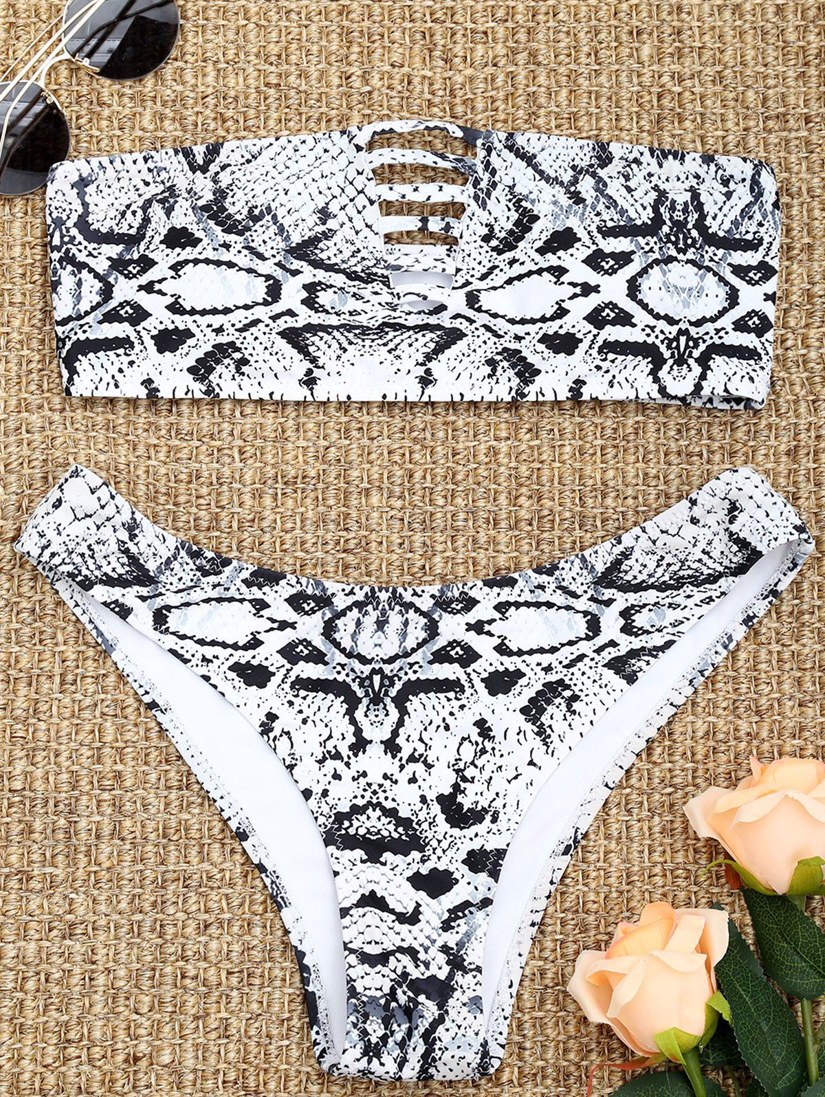 

Low Waist Snake Print Bandeau Bikini Set, Colormix