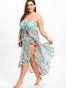 Plus Size Slit Floral Print Strapless Dress -  