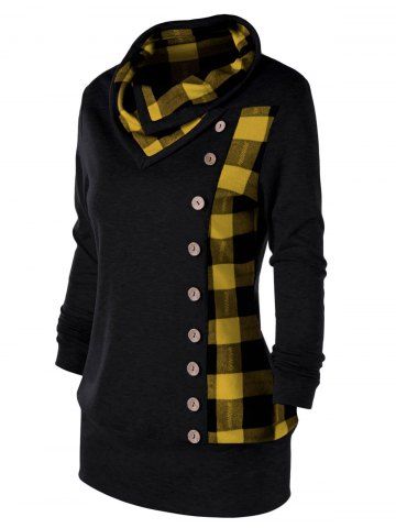 

Plus Size Cowl Neck Plaid Sweatshirt, Yellow and black