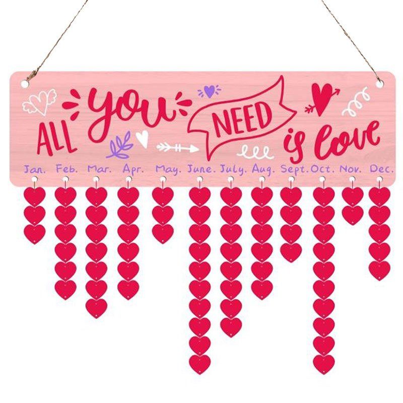 Online Valentine's Day Letter Print Heart Hanging Wooden Calendar Decor  
