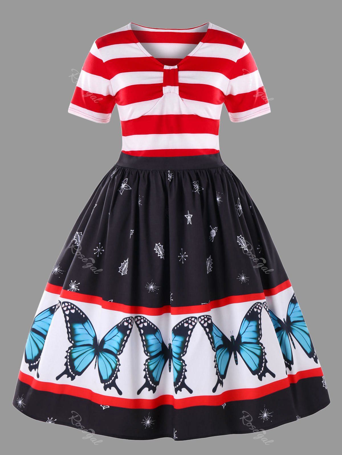 

Plus Size Butterfly Pattern Ball Gown Dress, Red and white
