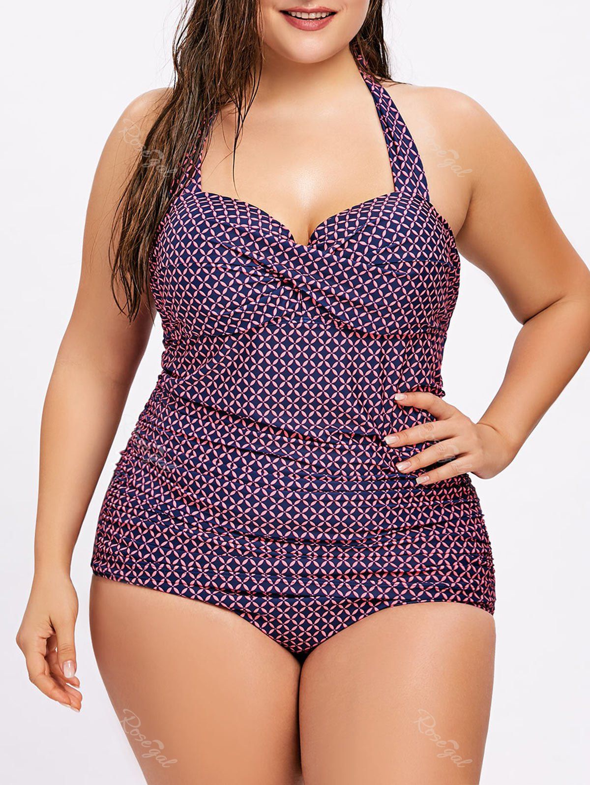 

Gingham Plaid Halter One Piece Swimwear, Colormix