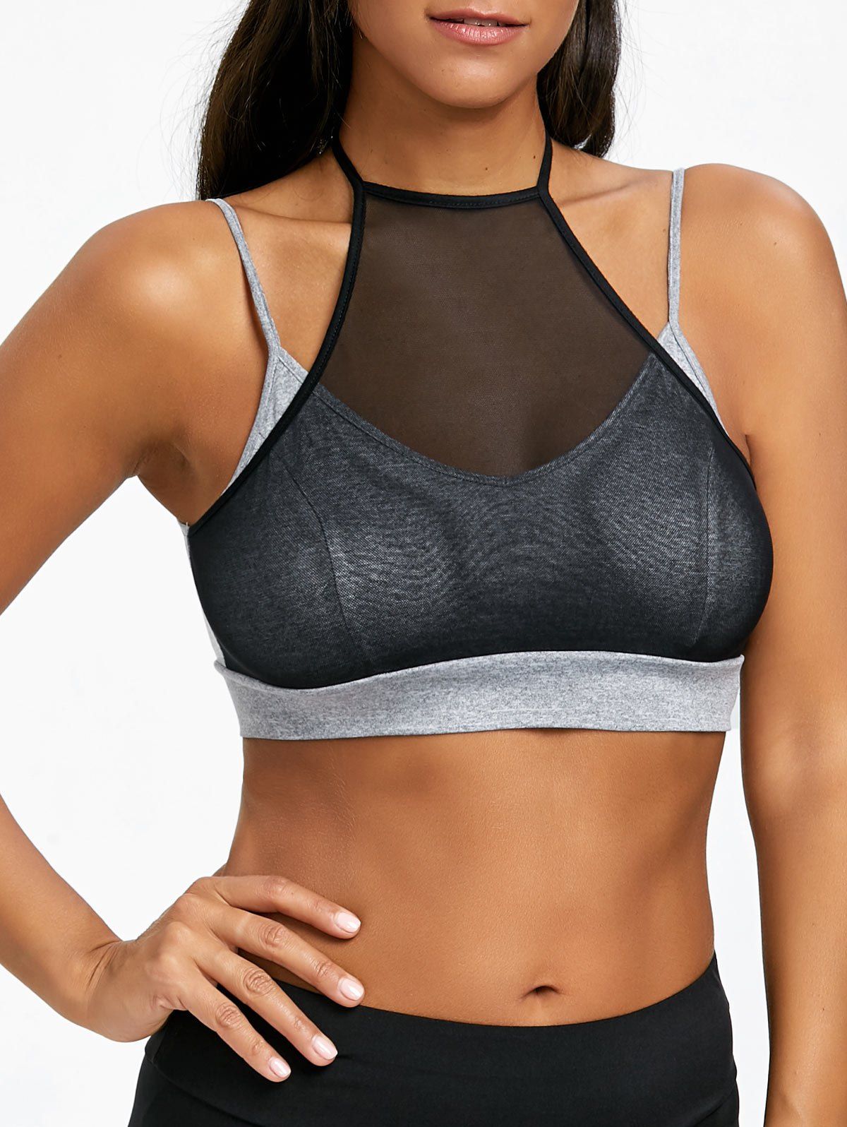 

Two Tone Halter Neck Sports Bra, Black