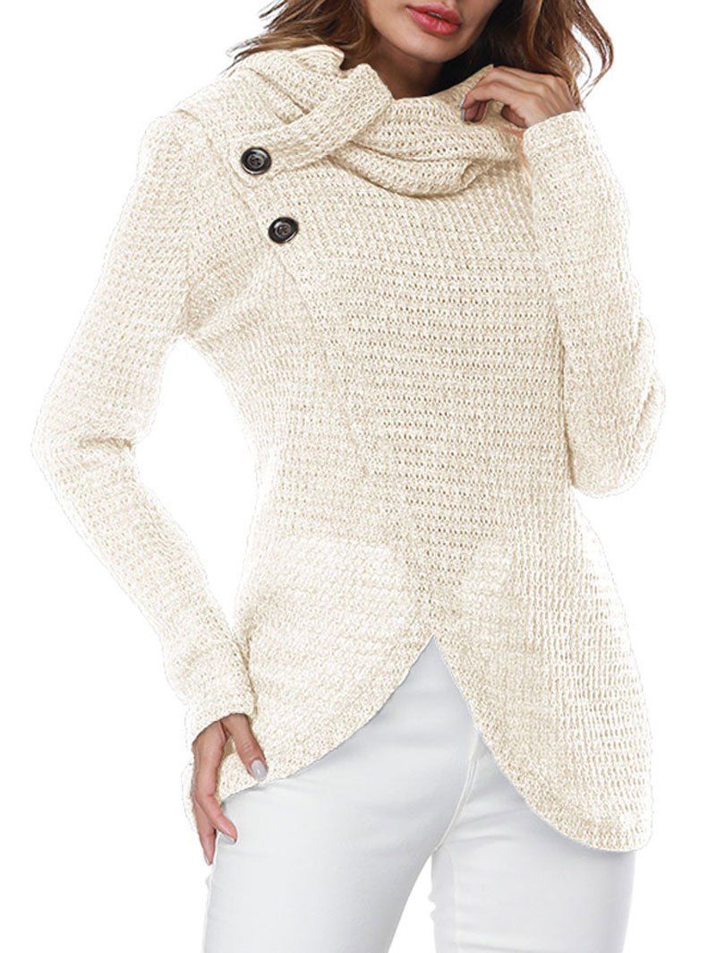 

Turtleneck Overlap Wrap Sweater, Off-white