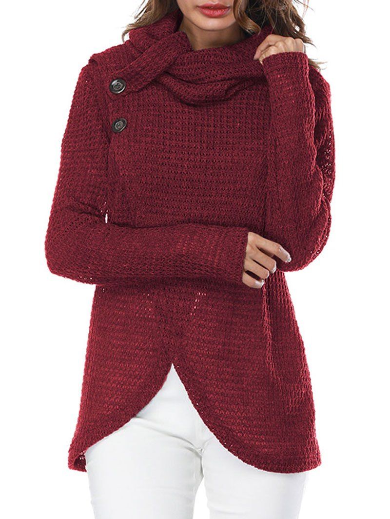 

Turtleneck Overlap Wrap Sweater, Wine red