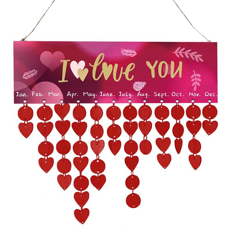 

Valentine's Day Letter Printed Wooden DIY Calendar Board, Red