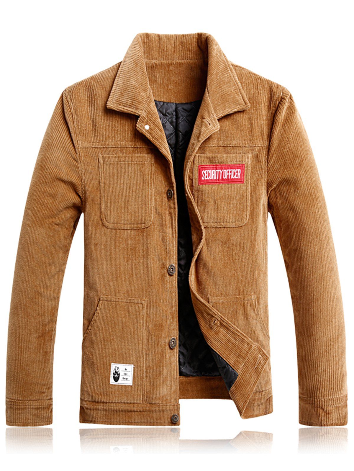 

Pockets Appliques Corduroy Padded Jacket, Earthy