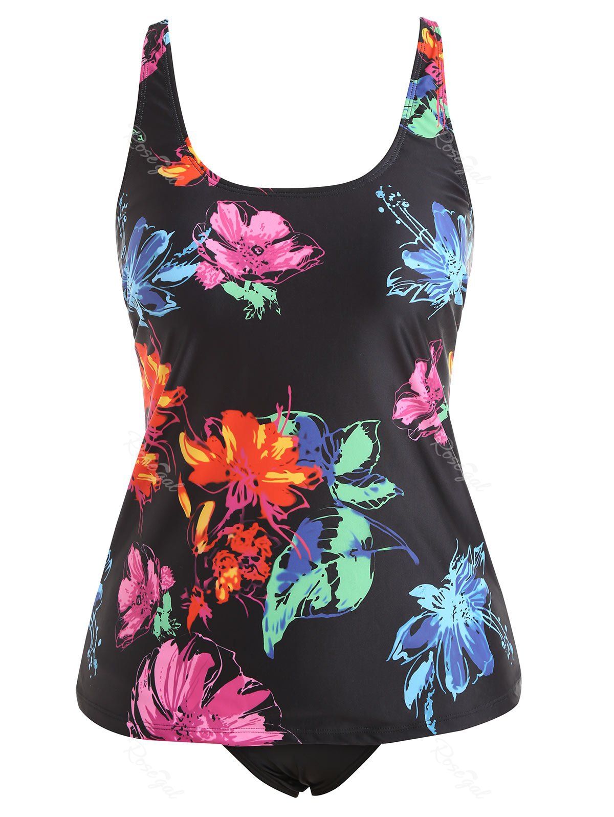 

Plus Size Flowers Print Tankini Set, Black