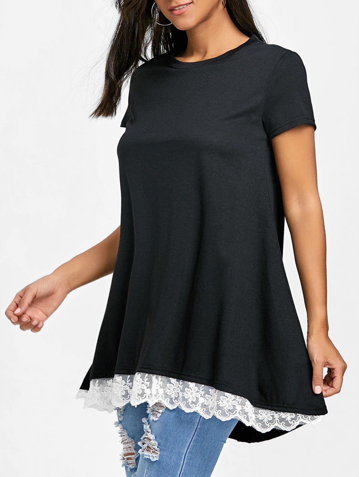 

Floral Crochet Longline Tunic T-shirt, Black