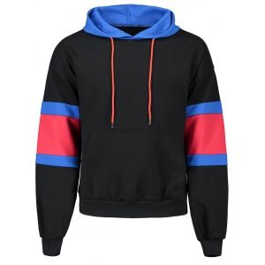 

Color Block Kangaroo Pocket Drawstring Hoodie, Black