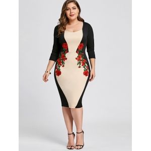 apricot 5xl plus size embroidered bodycon dress rosegal com plus size dress