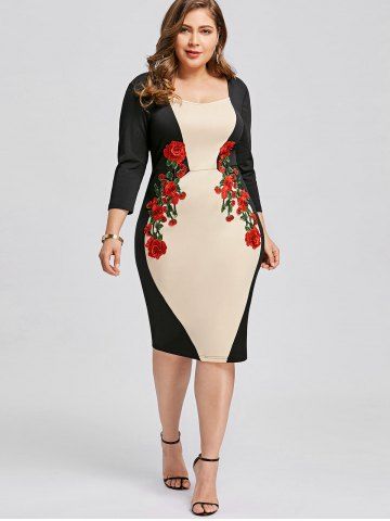 

Plus Size Embroidered Bodycon Dress, Apricot