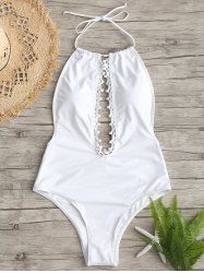 Maillot de Bain Dos Bas avec Découpe et Embelli de Perles -  