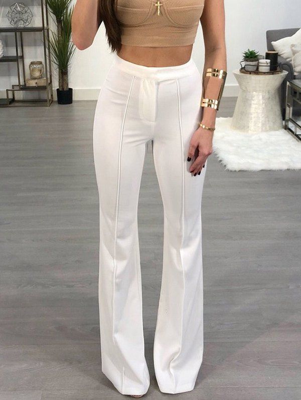 

Elastic Waist Bell Bottom Pants, White