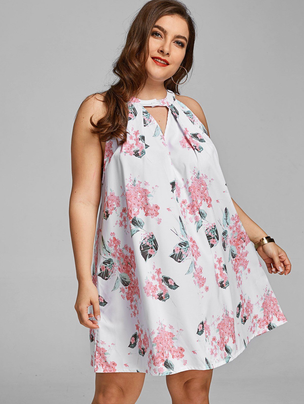 [36% OFF] Floral Cut Out Plus Size Trapeze Dress | Rosegal
