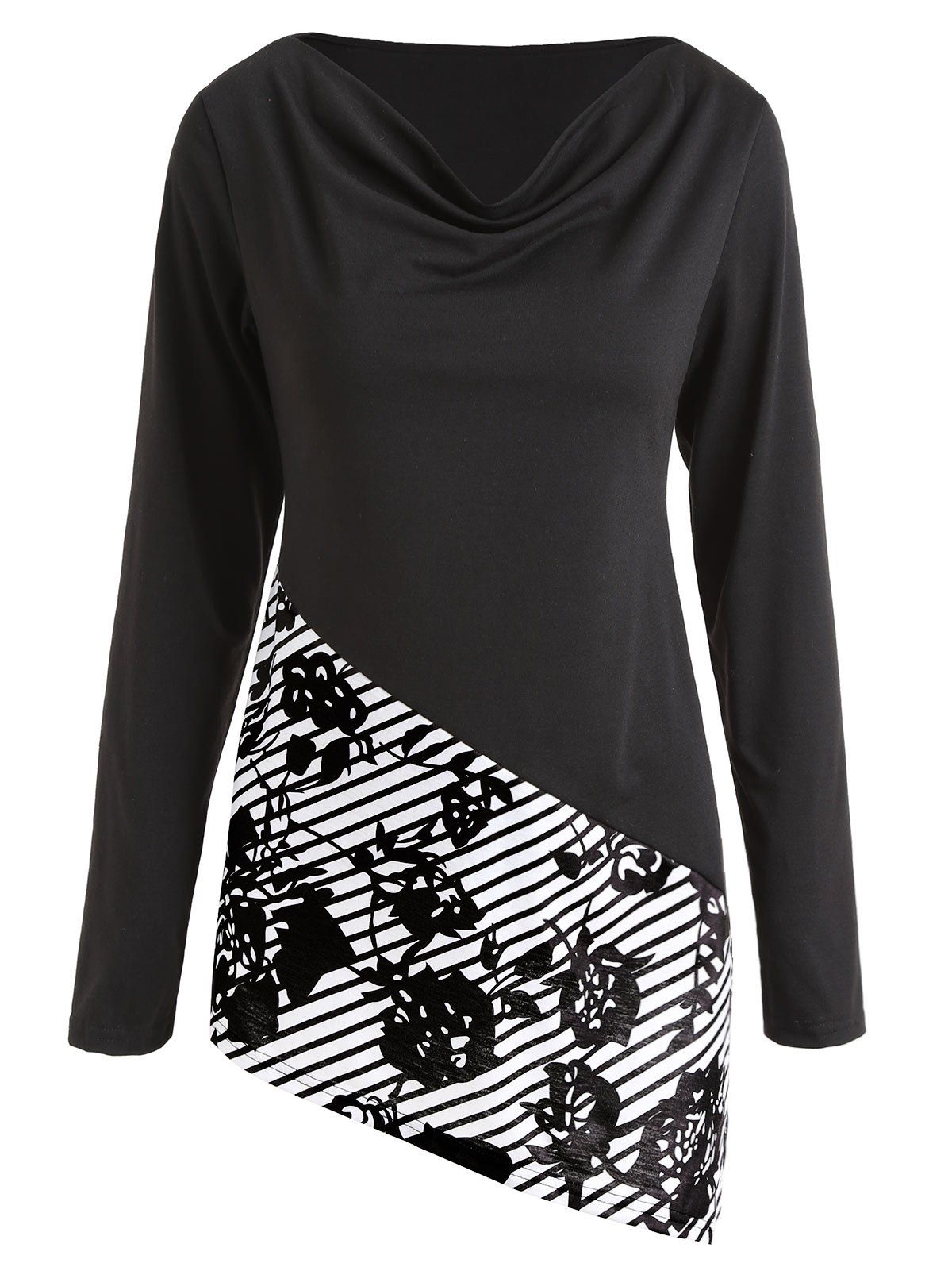 

Flower Twill Print Long Sleeve T-shirt, Black