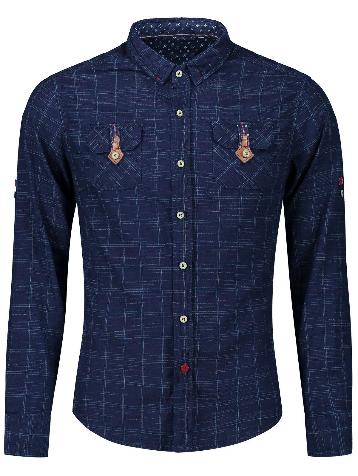 

Plaid Flap Pockets Shirt, Blue and green