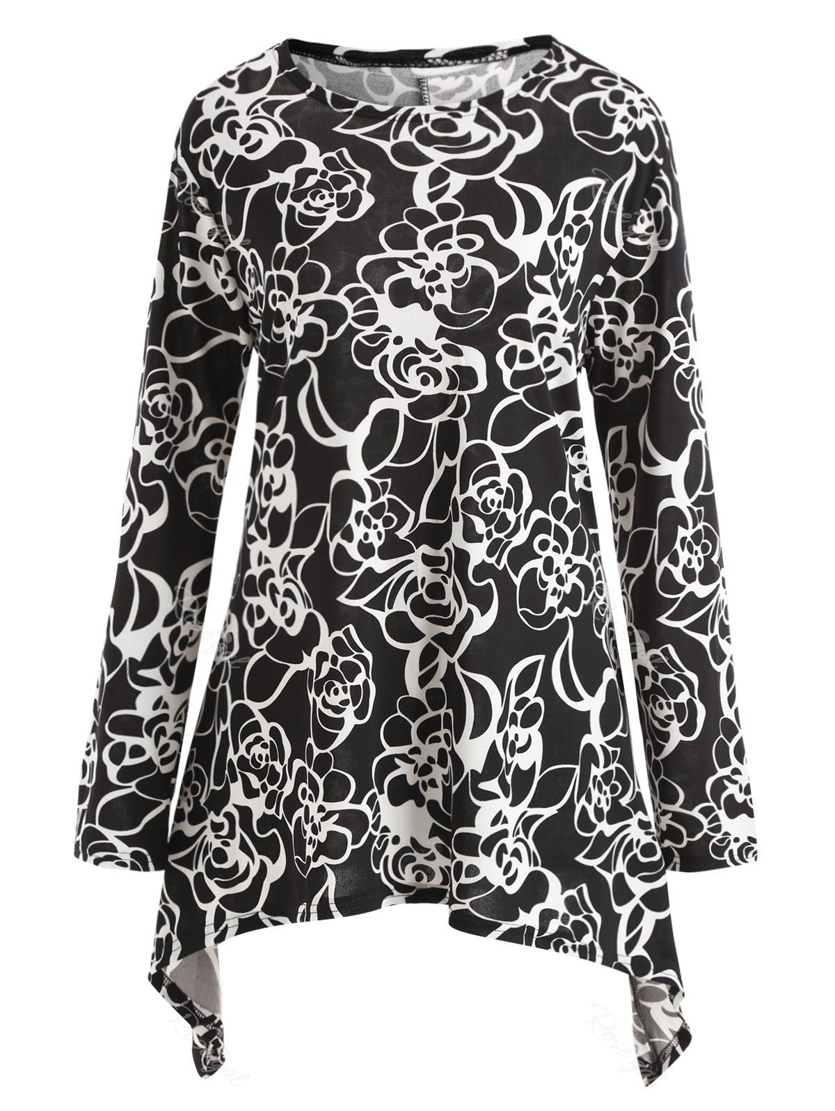 

Floral Long Sleeve Plus Size Tunic Dress, Black