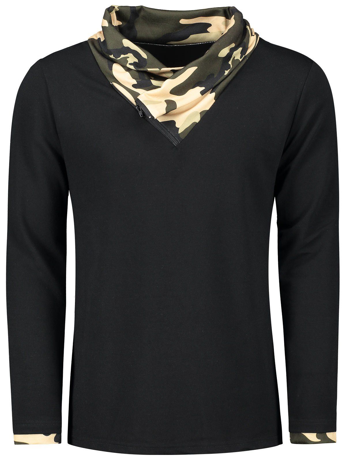 

Camouflage Heaps Collar Long Sleeve T-shirt, Black