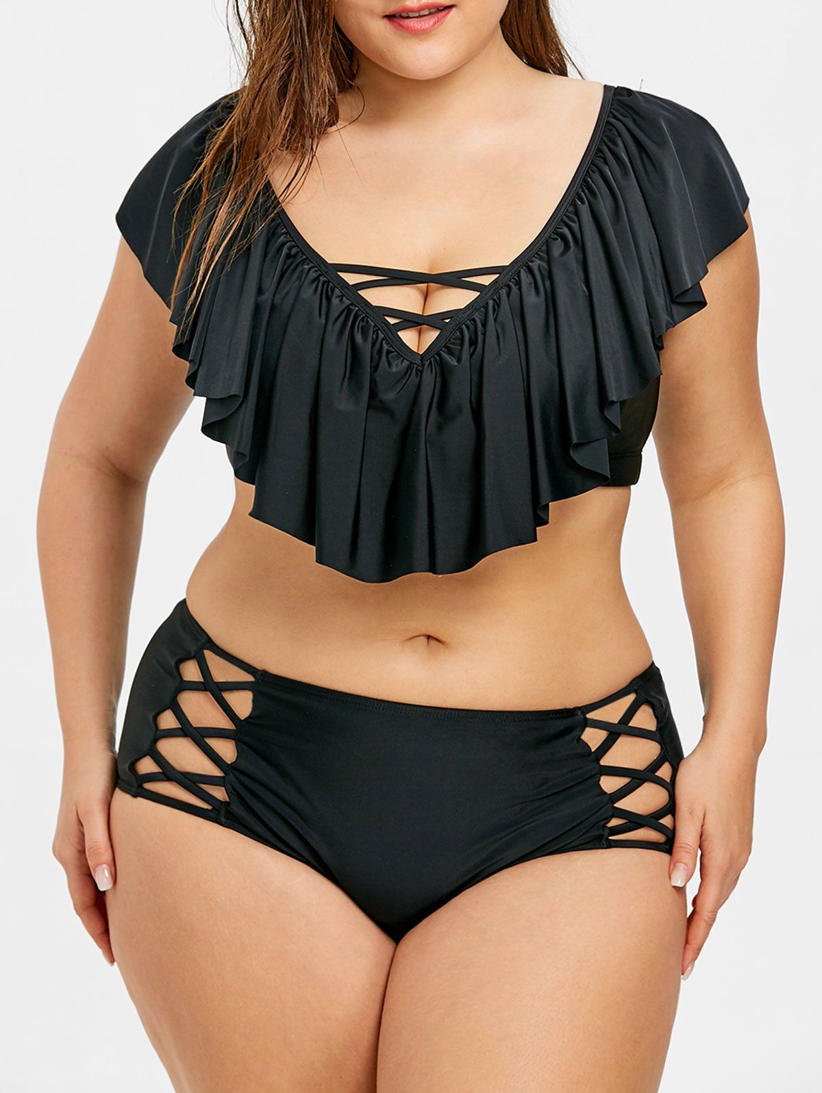 

Criss Cross Plus Size Bikini Set, Black