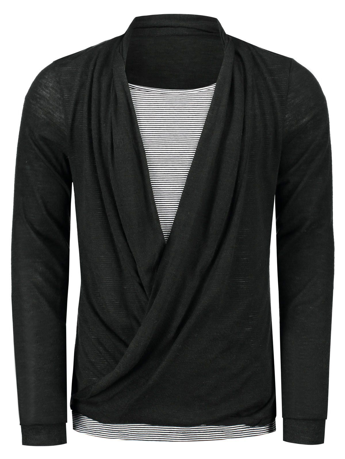 

Draped Surplice Neck Long Sleeve Tee, Black