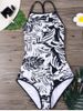 Monochrome Tropical Leaf  Swimwear -  