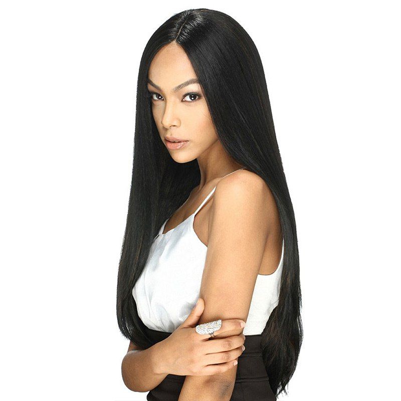 

Long Center Parting Straight Synthetic Wig, Jet black 01#