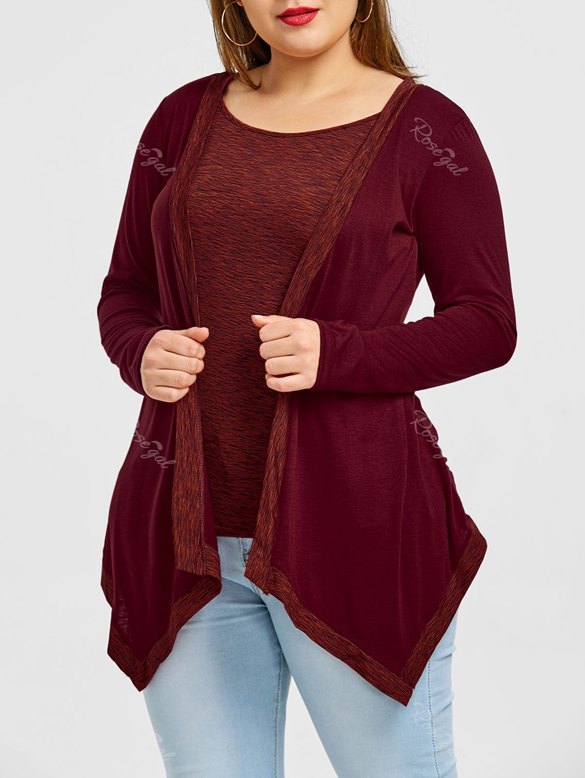 

Plus Size Asymmetrical Heather T-shirt, Wine red