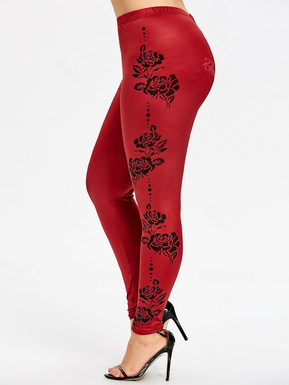 

Plus Size Floral Sides Leggings, Wine red