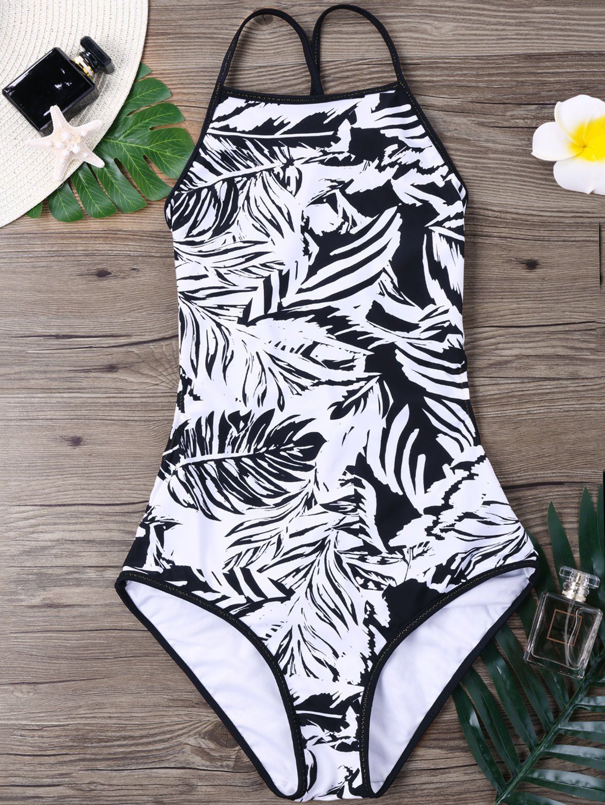 Fancy Monochrome Tropical Leaf  Swimwear  