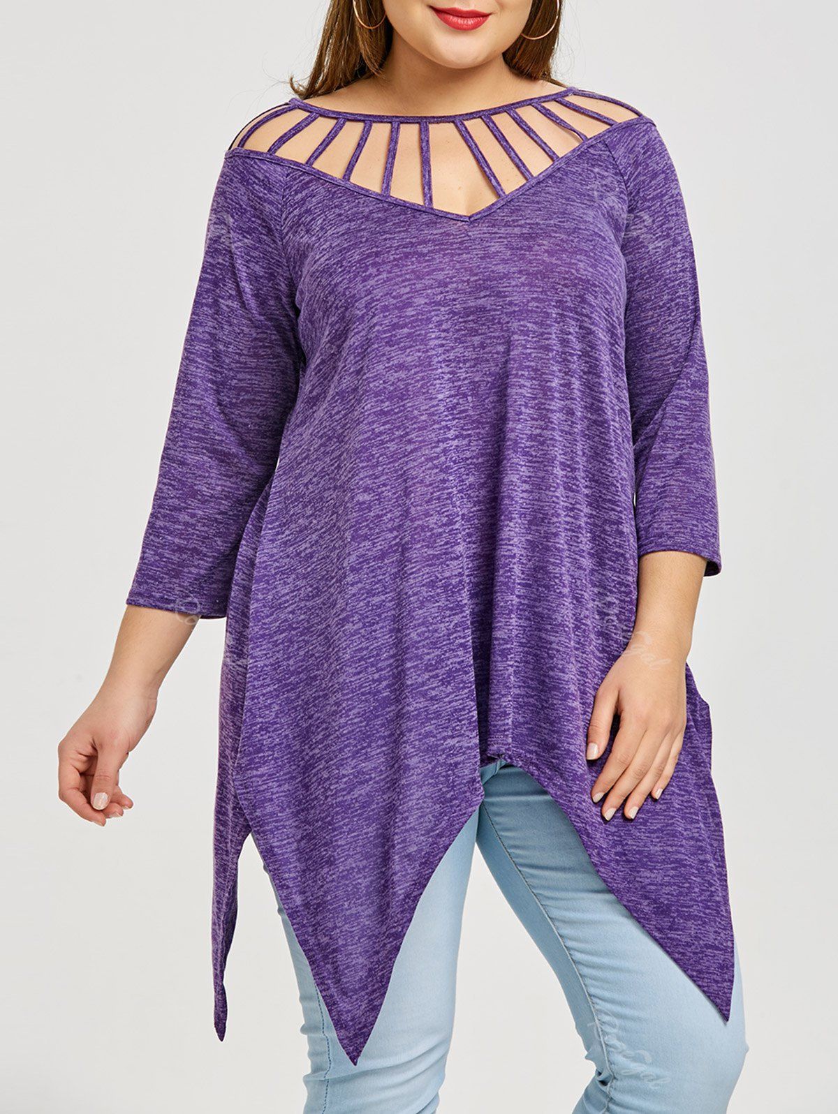 

Plus Size Marled Cutout Handkerchief T-shirt, Purple