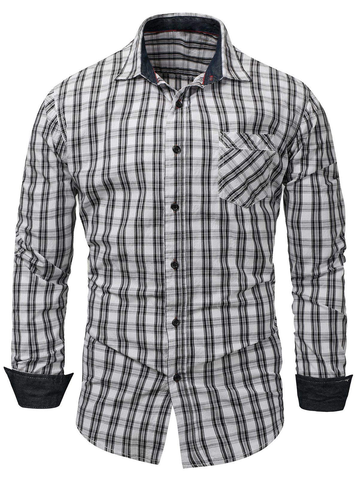 

Long Sleeved Checked Pocket Shirt, White