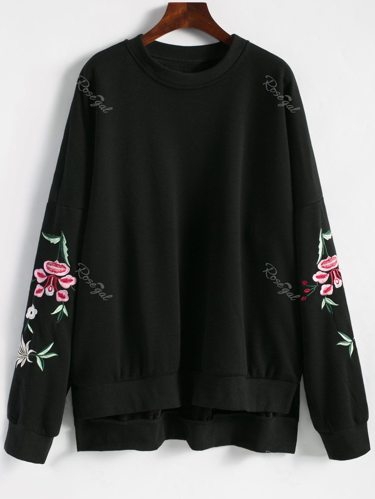 

Embroidered Plus Size Fleece Lined Sweatshirt, Black