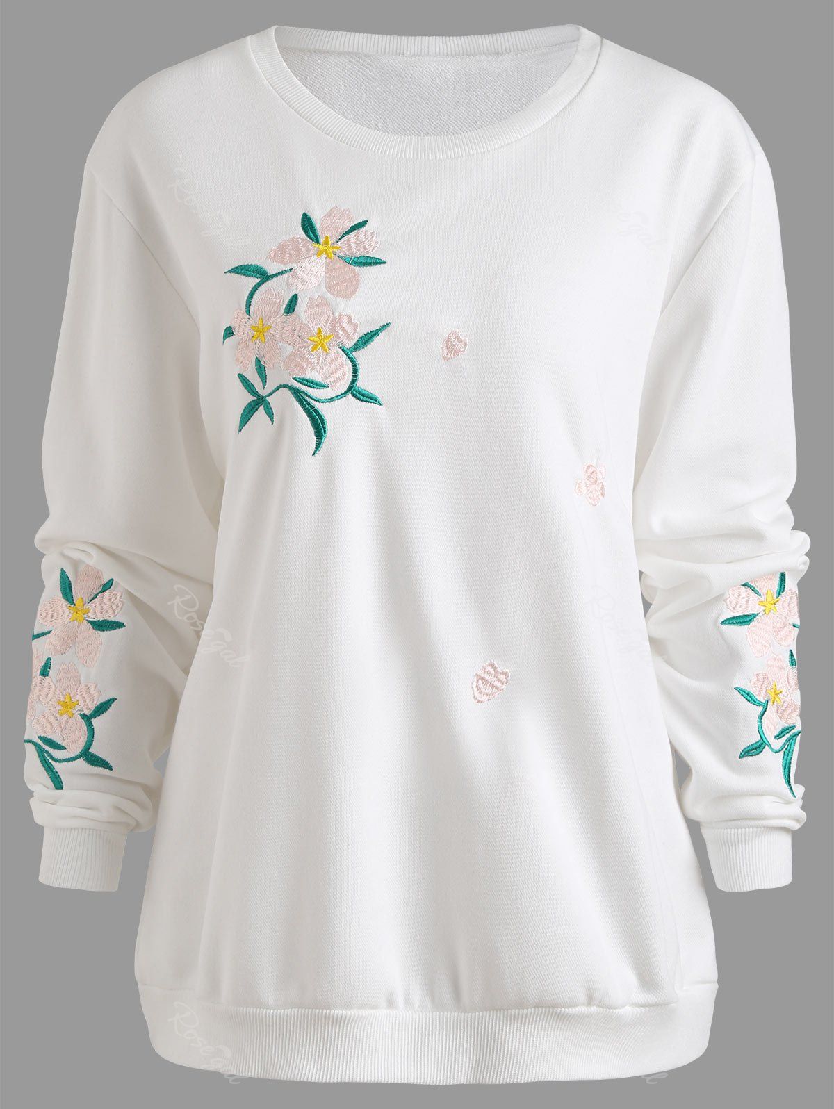 

Floral Embroidered Plus Size Sweatshirt, White