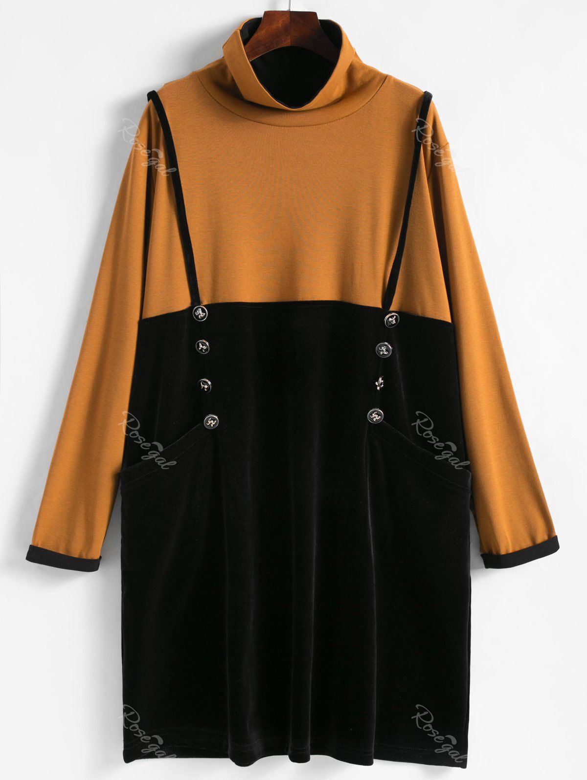 

Faux Twinset Plus Size Double Breasted Velvet Dress, Khaki