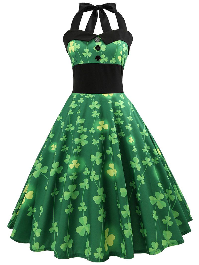 

Vintage Smocked Pin Up Halter Party Dress, Green